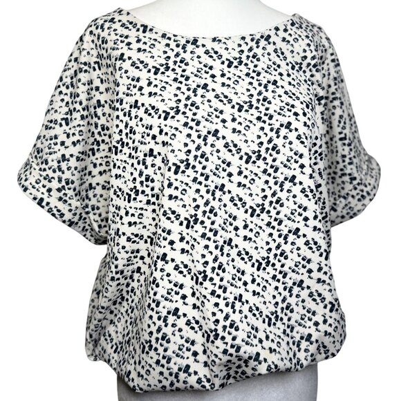 Melloday Womens Large L Blouse top Black White Gray Print Zip Back Cuff Sleeves - Picture 1 of 10